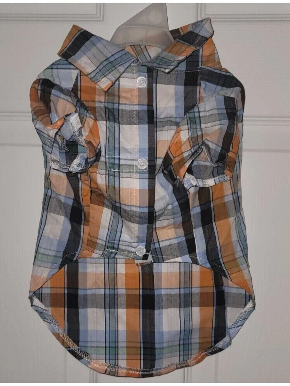 FRISCO ORANGLE BLUE WHITE PLAID DOG & CAT PET BUTTON UP SHIRT MEDIUM